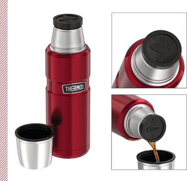 Термос Thermos Stainless King 470 мл, нержавіюча сталь, кранбері, без ручки, тримає тепло 12 годин, холод 24 години, BPA-Free, з кришкою-дозатором