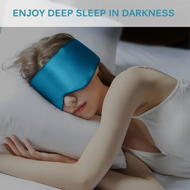 OLESILK маска для сну з 100% шовку, регульована, для чоловіків і жінок, велика маска для очей для сну, подорожей і відпочинку, павиний синій