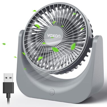 VOXON USB Настільний вентилятор міні з 5 швидкостями, тихий USB-вентилятор з кабелем 1.5м для офісу, дому, спальні. Без батарейок, сірий