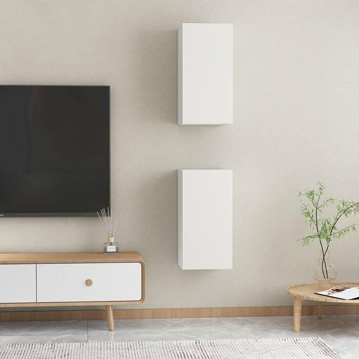 Комплект із 2-х навісних шаф для телевізора vidaXL, білий, 30,5x30x90 см, ДСП, меблі для вітальні