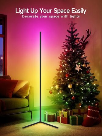 LED торшер у вітальню RGB кутовий, димується з пультом та додатком, синхронізація з музикою, DIY-режим, таймер - чорний