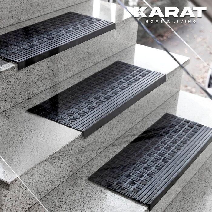 Гумовий килимок на сходи KARAT протиковзкий та всепогодний, Diamond, 30x120 см, чорний