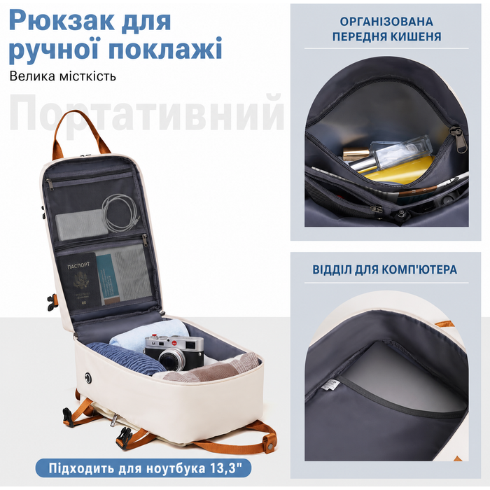 Набір дорожніх валіз COOLIFE: ручна поклажа 55x35x20 см і рюкзак 20 л для Ryanair, жорсткий чемодан із TSA-замком, рюкзак для кабіни