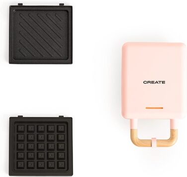 Сендвічниця та гриль CREATE/STONE STUDIO 3-в-1, пастельно-рожева, змінні пластини (гриль, вафлі, сендвіч), антипригарне покриття, ретро, 800 Вт