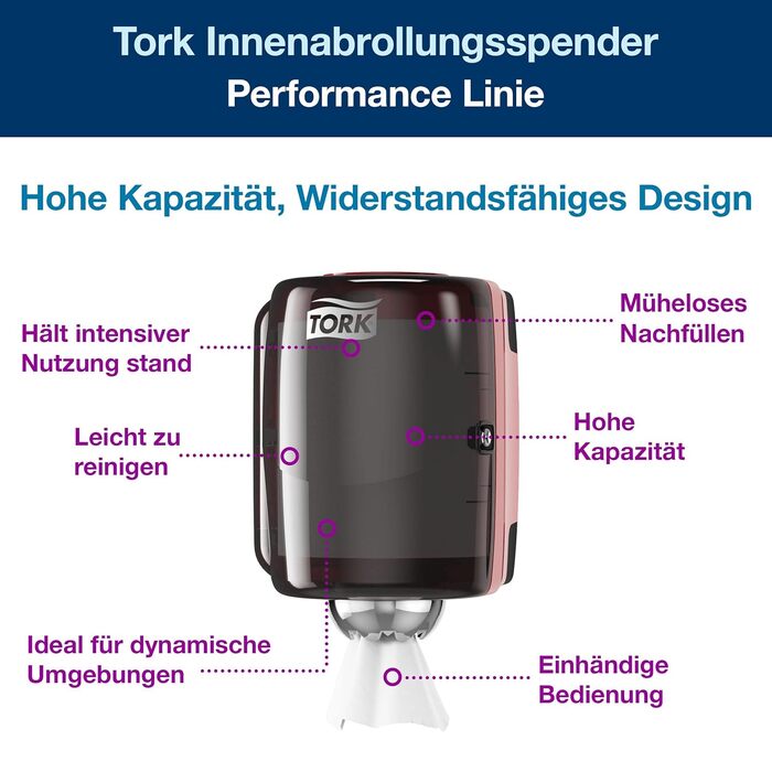 Диспенсер для рулонних паперових рушників Tork M2, червоно-чорний, внутрішня подача, гігієнічна подача листів