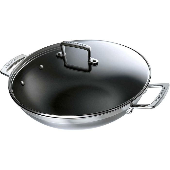 Вок Le Creuset з антипригарним покриттям, Ø 30 см, з кришкою, для всіх плит (індукція), нержавіюча сталь, сріблястий