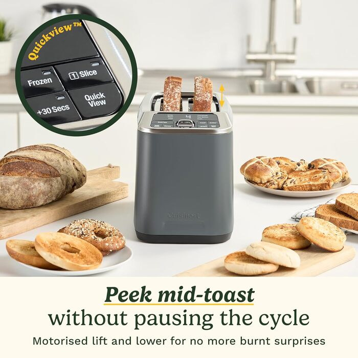 Тостер Cuisinart Smart Elite 2-слотовий сірий (+30 насадок) для хліба ручної роботи, з функцією пам'яті, підйому та розморожування