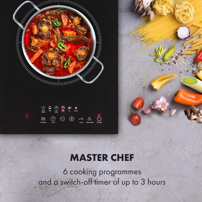 Індукційна плита Klarstein Cook n Roll 2000Вт, 26 см, 10 режимів, 6 програм, SousVide, термометр, чорна