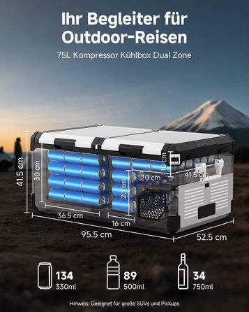 Автомобільний компресорний холодильник AAOBOSI з Wi-Fi, LED підсвіткою та колесами (-20°C/+20°C, 12/24V, 100-240V) для авто, кемпінгу, подорожей