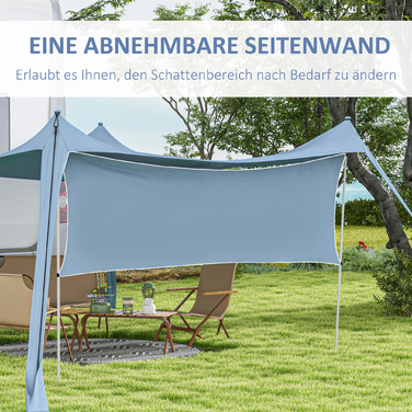 Водонепроникне сонцезахисне вітрило з навісом Outsunny Sunshade зі сталевими прутами, лопатою та сумкою для перенесення, для кемпінгу, подорожей, пікніків, синій
