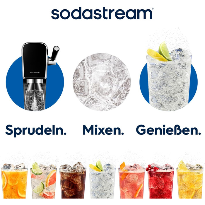 Сифон для газування води SodaStream ART, комплект з 3 пляшками по 1 л та 2 циліндрами CO2, чорний