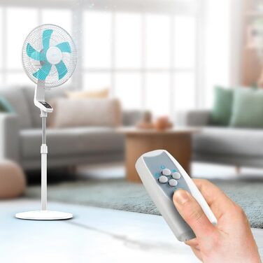 Вентилятор підлоговий Cecotec EnergySilence 610 Max Flow 70 Вт, 40 см, 4 швидкості, таймер 2 год, 90° обертання, регульований кут нахилу, пульт, білий/синій