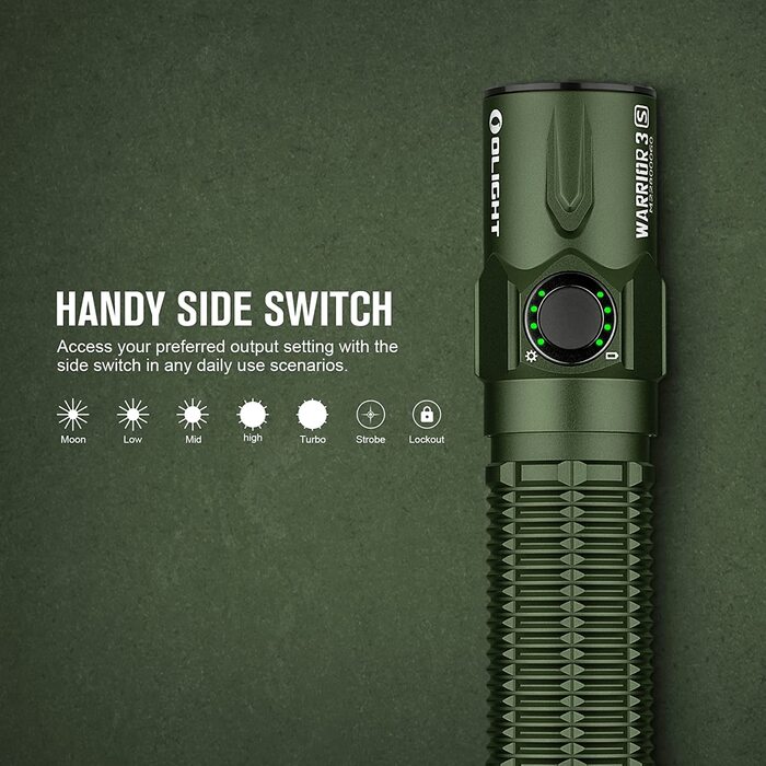 Тактичний ліхтар OLIGHT Warrior 3S 2300 люменів, 5 режимів, USB-заряджання, з датчиком відстані, водонепроникний IPX8, для кемпінгу, туризму, виживання, пошуку, зелений