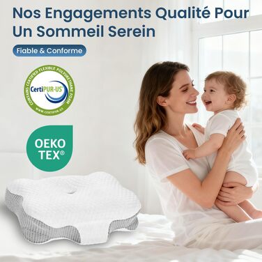 Подушка для шиї з піни Memory Foam, анатомічна для сну на боці, спині та животі, бежева