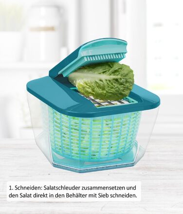 Професійна овочерізка та сушарка для салату Genius Nicer Dicer Chef, 4-в-1, з кришкою, контейнером і ситом, 5.2 л, прозора