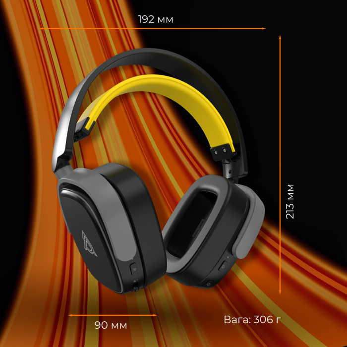 Бездротова ігрова гарнітура Ajazz AHM09 MAX Black Gray Yellow (AHM09-MAX-BGY)