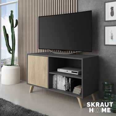 ТВ-тумба Skraut Home Wind 100 для вітальні, 95x57x40 см, сіра, для телевізорів 32-40 дюймів, з розпашними дверцятами, колір Пучіні
