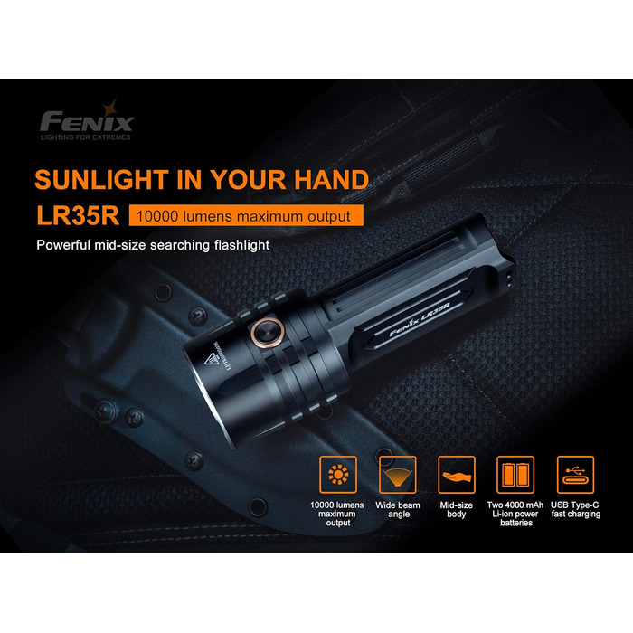 Ліхтар Fenix LR35R LED 10000 люмен, компактний, чорний