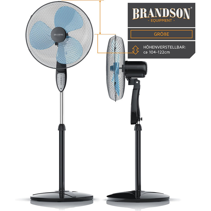 Підлоговий вентилятор Brandson з пультом дистанційного керування, 50 Вт, 3 швидкості, коливання 80°, чорний