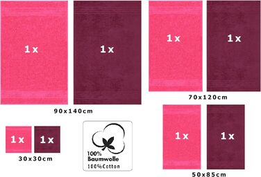 Набір рушників Betz DELUXE 8 шт., 100% бавовна, банні, душові, для рук і обличчя, колір: слива та фуксія