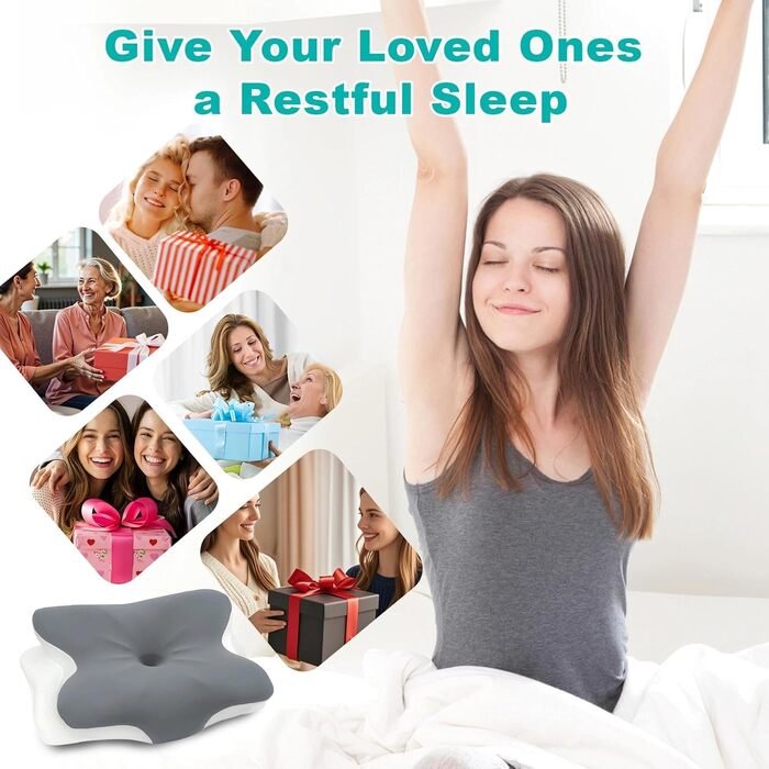 Ортопедична подушка з піни Memory Foam для шиї та голови 63x42.5x13.8/9 см, ергономічна для сну на боці, спині та животі
