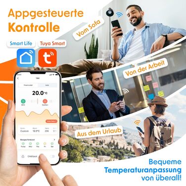 KESSER® WiFi термостат на радіатор опалення з керуванням через додаток Smart Home | Комплект з 6 вентилів для опалення, сумісний з Alexa та Google Assistant | Економія енергії та коштів, білий