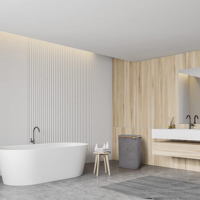 Кошик для білизни YourCasa 120 л з кришкою і 2 відсіками, бамбуковий, складаний, темно-сірий, для зберігання брудної білизни