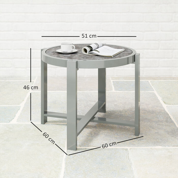 Outsunny Side Table Садовий стіл Круглий стійкий до погодних умов алюмінієвий балконний стіл з мармуровим виглядом Кемпінговий стіл Журнальний столик для вітальні Офіс Відкритий Внутрішній Сірий