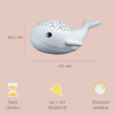 Дитячий нічник-проектор зоряного неба MegaLight Willy Whale: 2в1 нічник з теплим білим світлом та RGB проектором зірок (3 кольори)