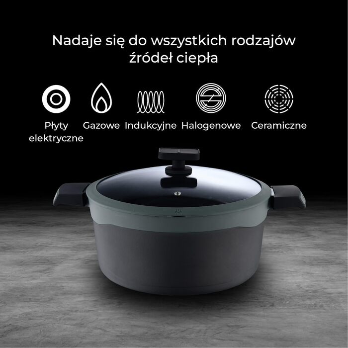 Набір посуду MasterPRO Gastro Reeco, 14 предметів: сковорідки 20/24/28 см, каструлі 20/24/28 см, сотейник 16 см з кришкою, литий перероблений алюміній, антипригарне покриття Heatdot