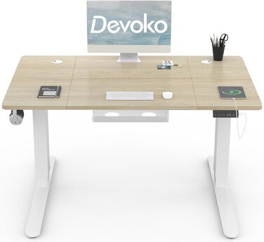 Електричний стіл Devoko 120x80 см з регулюванням висоти, USB зарядкою, 3-позиційною пам’яттю, антиколізійною системою, на колесах, колір дуб