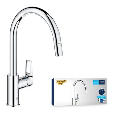 Змішувач кухонний GROHE StartLoop з висувним душем, поворотний на 360°, економний, хром (30556000)
