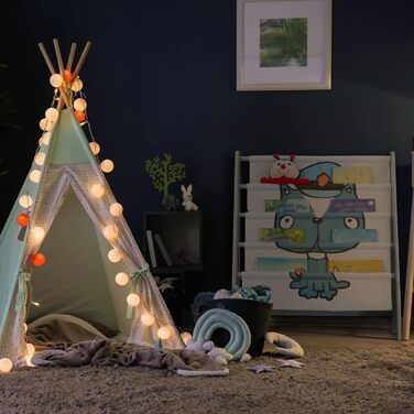 Дитяча книжкова полиця Relaxdays з малюнком собаки, 4 відділення, 71x61,5x30 см, МДФ та тканина, синя/біла