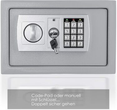Електронний сейф KESSER 31x20x20 см, LED-дисплей, подвійний ригель, настінний та меблевий, кодовий замок, сріблястий, з підсвіткою та монтажним комплектом