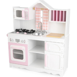 KidKraft Кухня для дітей Modern Country з дерева, рожева та біла, з фіранками, 53222 [Ексклюзив від Amazon]