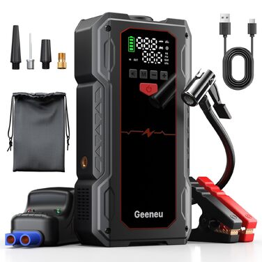 Бустер для авто Starthilfe Powerbank 6000A: пусковий пристрій з компресором 150PSI, 12V для бензинових (до 9л) та дизельних (до 7.5л) двигунів, чорний
