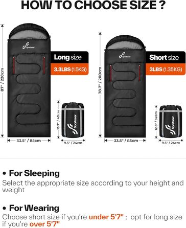 Спальний мішок Sportneer Outdoor у формі ковдри (220×85 см), чорний, температурний режим +10...+26 °C, з отворами для рук