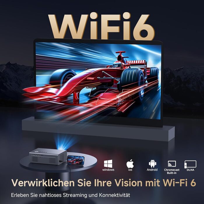 4K Smart-проектор Kogata з Netflix, HDR, Wi-Fi 6 та Bluetooth для дому та вулиці – Автофокус, 6D Keystone, звук кінотеатру