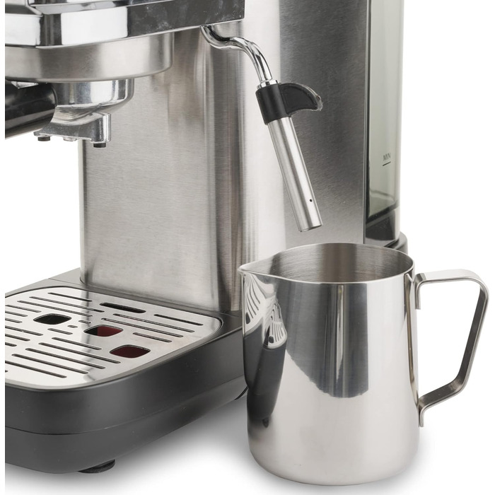 Кавомашина еспресо Ariete Slim Metal 1381 с манометром, 15 бар, для кави в зернах та ESE-падів, капучинатор, 1300 Вт, срібляста