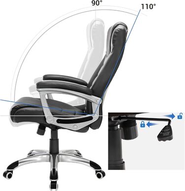 Крісло офісне SONGMICS регульоване по висоті, чорне, OBG21B, 52x53x122 см