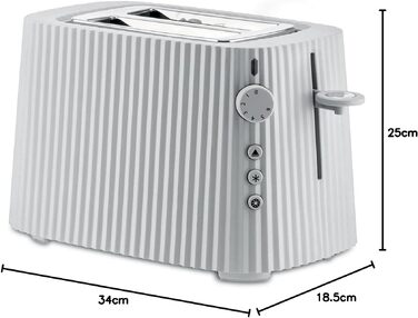 Тостер Alessi Plissé MDL08 Білий - Дизайнерський тостер з 6 рівнями підсмажування, термостійкий пластик, 850 Вт, європейська вилка