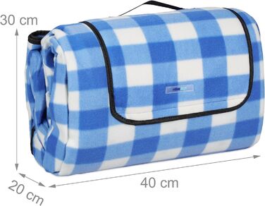Пікнікова ковдра Relaxdays XXL 200x300 см, водонепроникна, утеплена, флісова, синьо-біла, з ручкою для перенесення