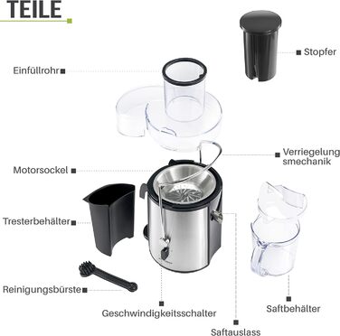 Twinzee електрична соковижималка для овочів і фруктів, 850 Вт, 2 швидкості, великий завантажувальний отвір, антиковзкі ніжки, преміум-якість для здорового харчування