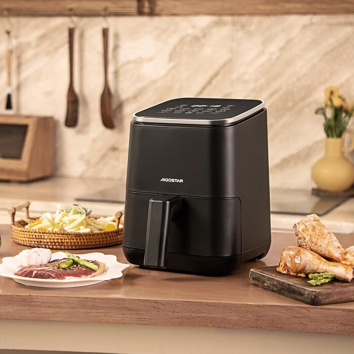 Аерофритюрниця Aigostar Dot 2Л: Airfryer з LED-сенсорним екраном, 8 програмами, 1200W, регулюванням температури та таймером, антипригарне покриття, BPA-free