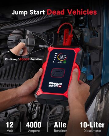 Пусковий пристрій GOOLOO A5 4000A з компресором 160 PSI та функцією Powerbank, червоний