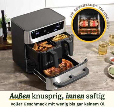 Фритюрниця Cuisinart XXL 10.4L з двома зонами нагріву | Без PFAS та хімікатів | Для смаження, грилю, випікання, дегідратації та підтримання тепла | 2 x 5.2L, 8+ порцій | Деталі придатні для миття в посудомийній машині (3 камери з нержавіючої сталі)