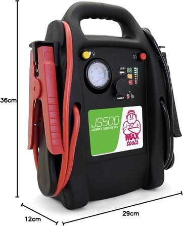 Бустер для авто MAXTOOLS JS500 2200A 22Ah: пусковий пристрій (джампстартер) для 12V дизельних та бензинових двигунів, Powerbank з LED-ліхтарем та USB