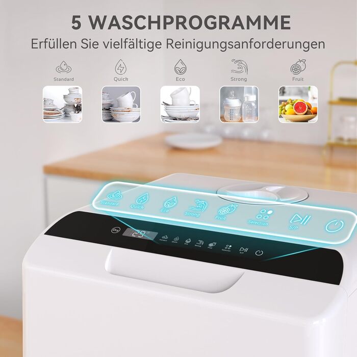 Посудомийна машина компактна Hermitlux Mini на 5 посудомісць (5л), настільна, 6 програм, сушка гарячим повітрям, клас енергоефективності D