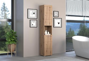 Висока шафа для ванної кімнати trendteam Amanda, 37x190x31 см, колір дуб Асте, Badschrank, сучасний дизайн