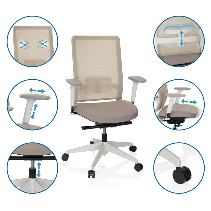 Офісне крісло / обертове крісло PURE WHITE сітка / тканина бежева hjh OFFICE